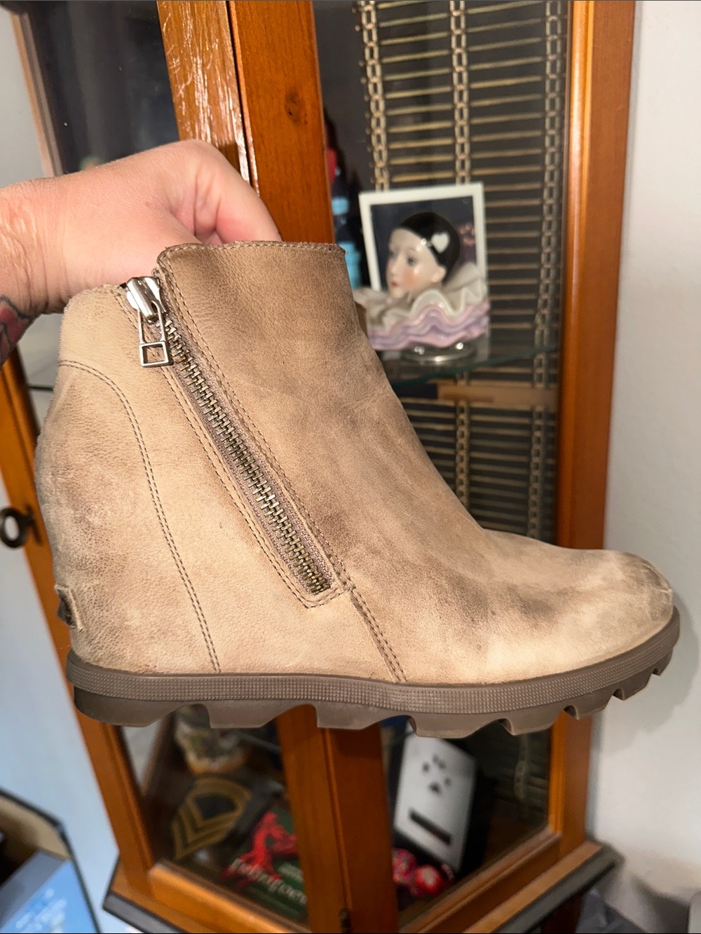 Sorel Women's Taupe Wedge Ankle Bootie with Side Zip